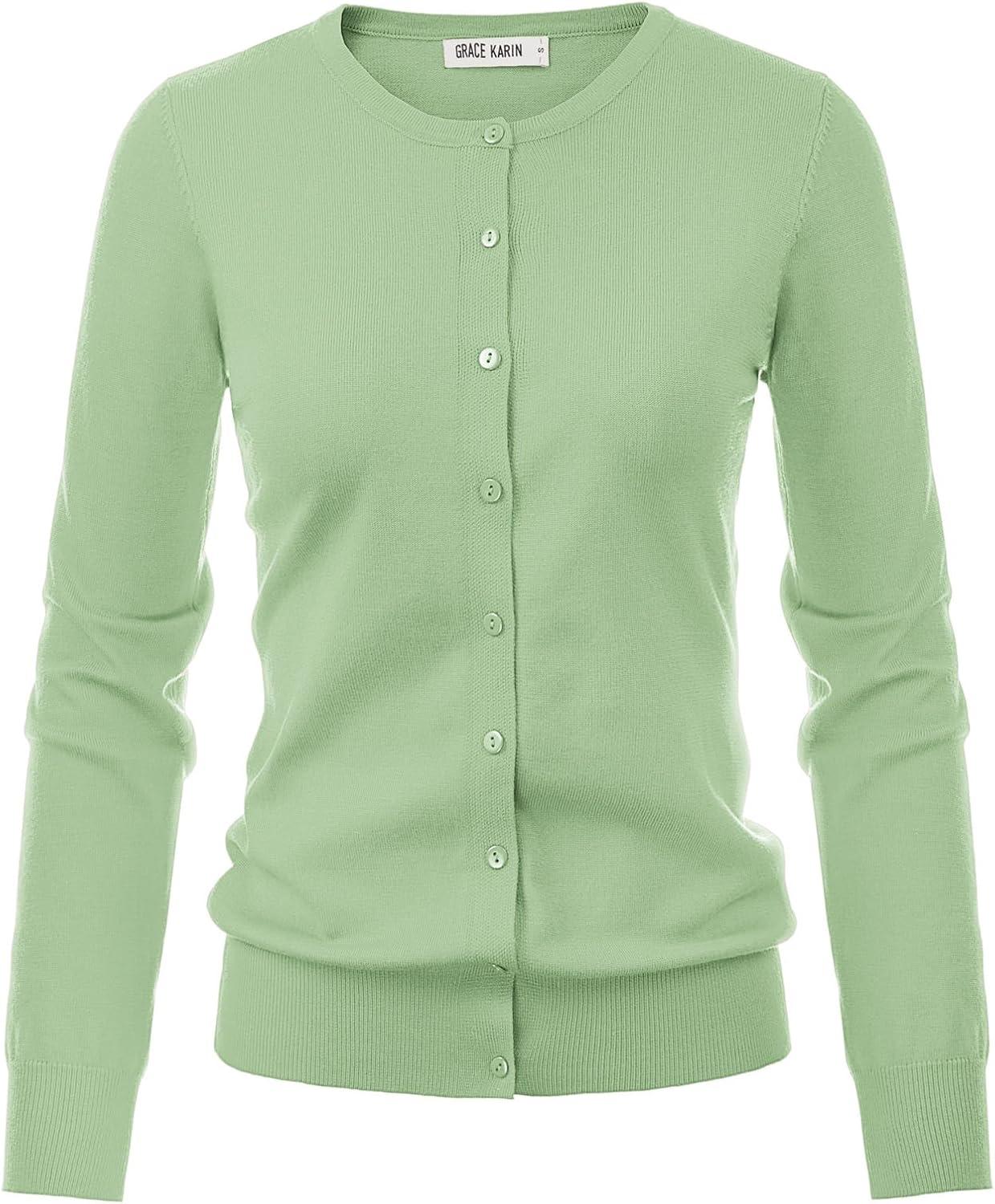 imageGRACE KARIN Womens Classic Long Sleeve Knit Cardigan Sweaters Casual Open Front Button Down Cardigans S3XLMint Green