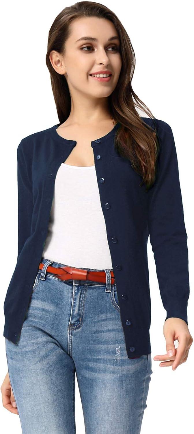 imageGRACE KARIN Womens Classic Long Sleeve Knit Cardigan Sweaters Casual Open Front Button Down Cardigans S3XLNavy Blue