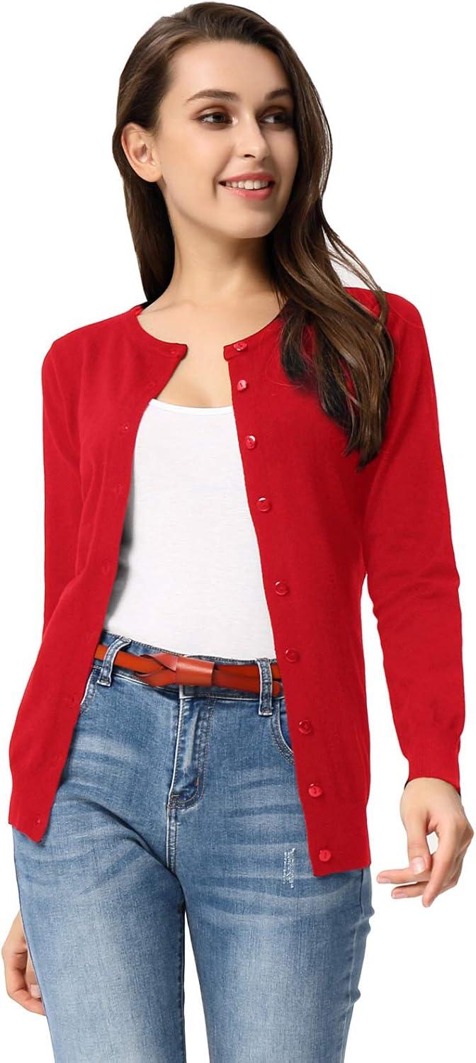 imageGRACE KARIN Womens Classic Long Sleeve Knit Cardigan Sweaters Casual Open Front Button Down Cardigans S3XLRed