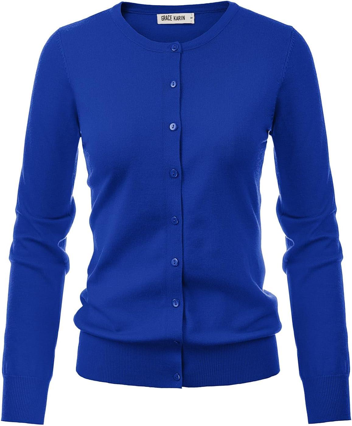 imageGRACE KARIN Womens Classic Long Sleeve Knit Cardigan Sweaters Casual Open Front Button Down Cardigans S3XLRoyal Blue