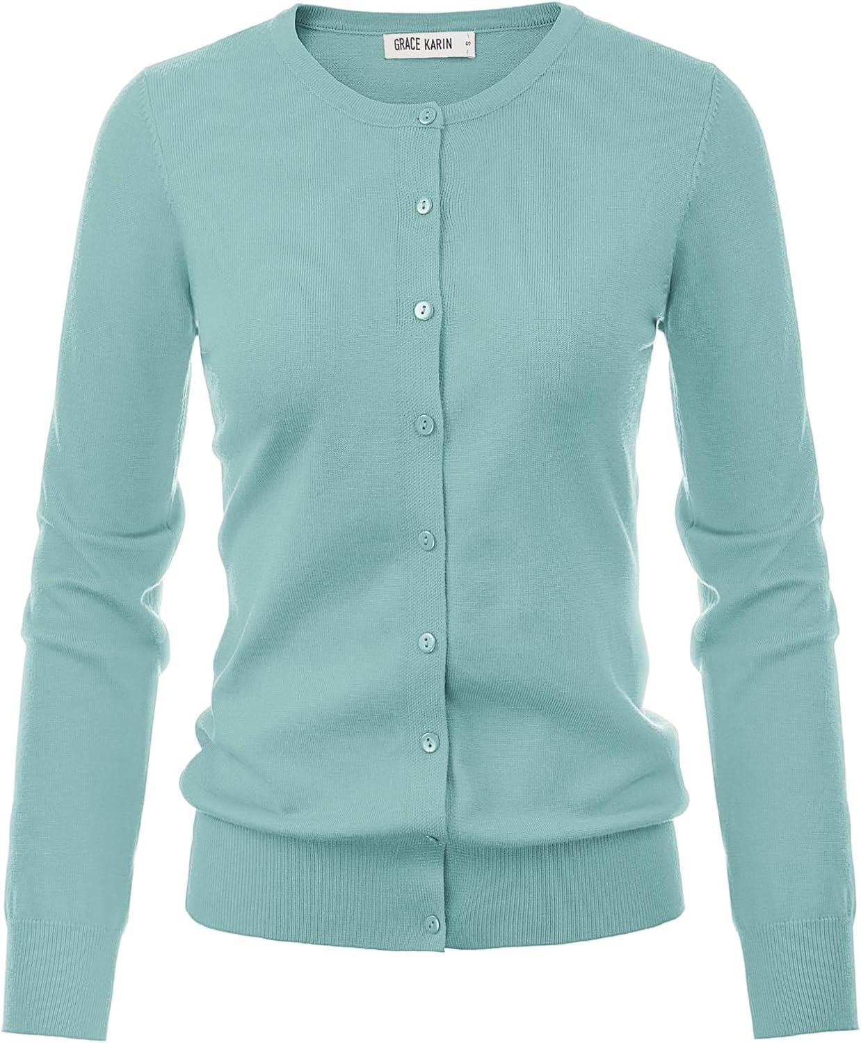 imageGRACE KARIN Womens Classic Long Sleeve Knit Cardigan Sweaters Casual Open Front Button Down Cardigans S3XLSeafoam Blue