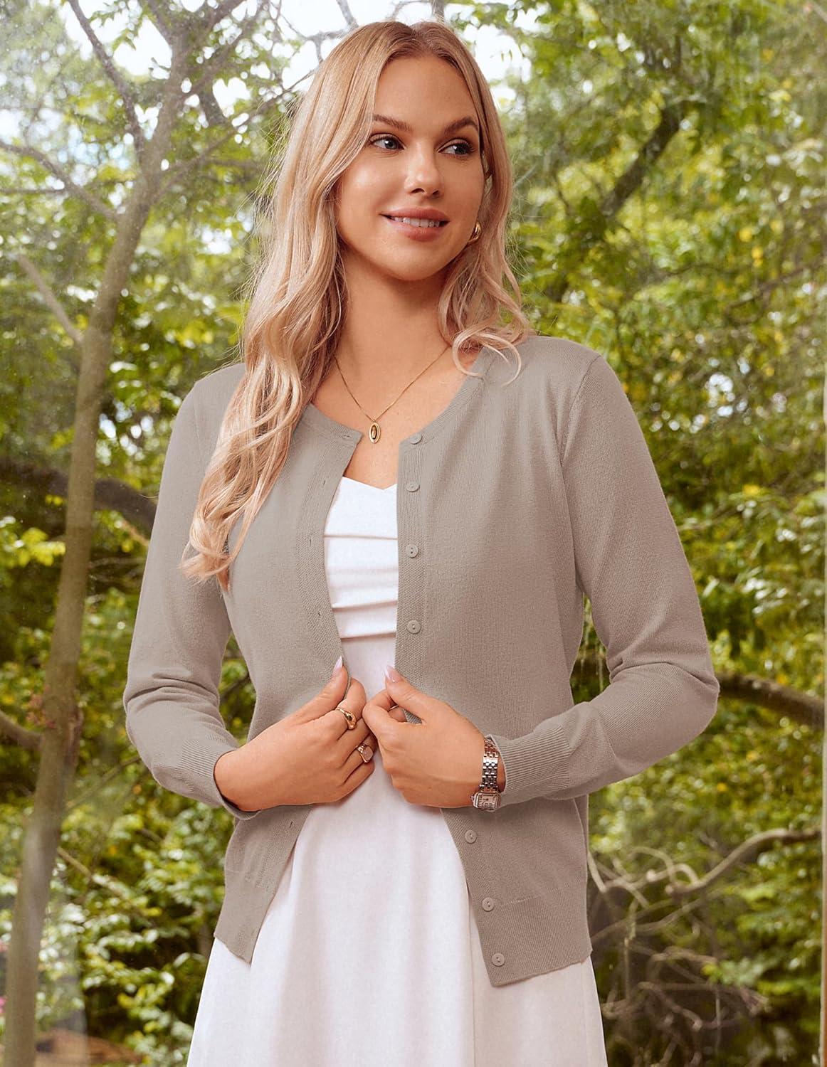 imageGRACE KARIN Womens Classic Long Sleeve Knit Cardigan Sweaters Casual Open Front Button Down Cardigans S3XLTan