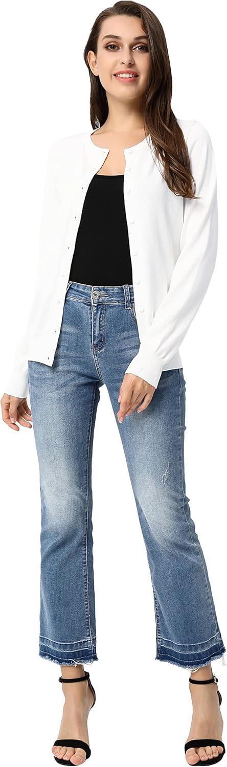 imageGRACE KARIN Womens Classic Long Sleeve Knit Cardigan Sweaters Casual Open Front Button Down Cardigans S3XLWhite22