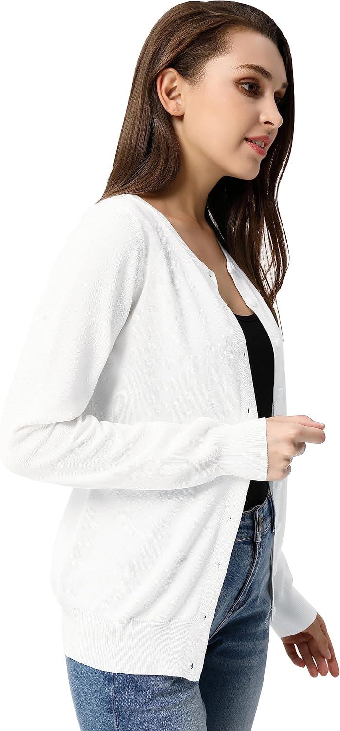 imageGRACE KARIN Womens Classic Long Sleeve Knit Cardigan Sweaters Casual Open Front Button Down Cardigans S3XLWhite22