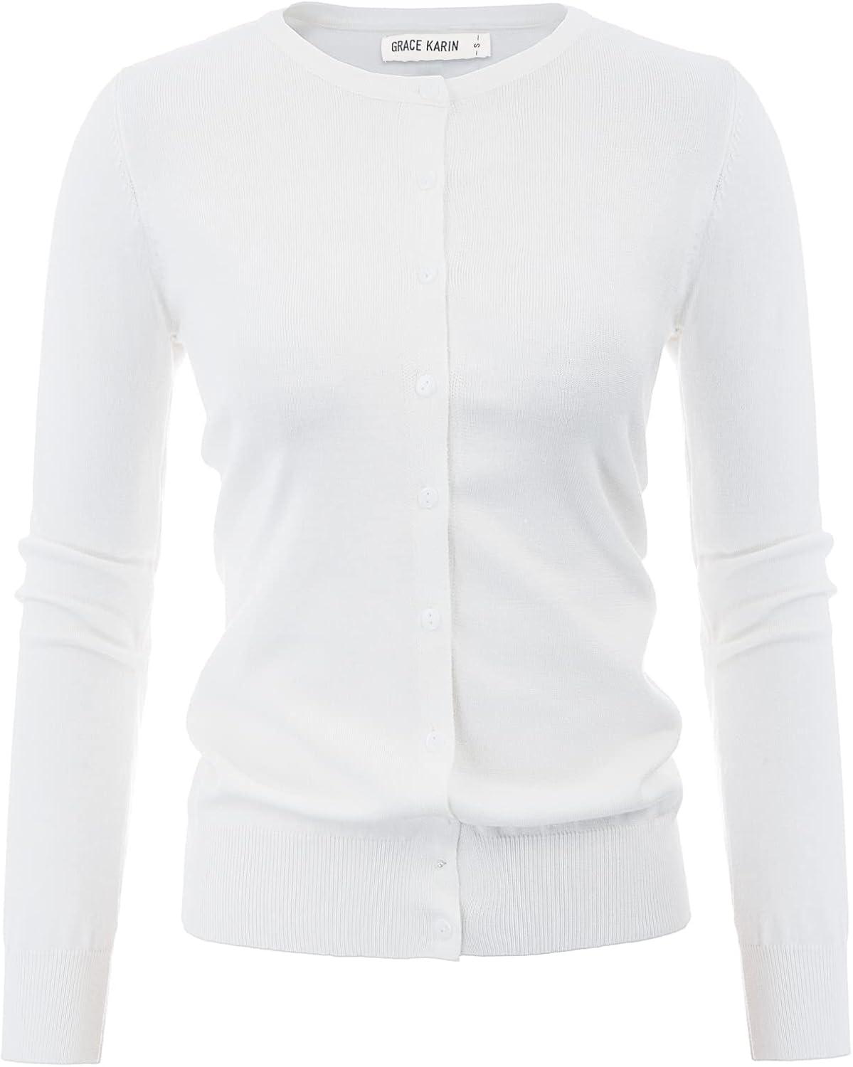 imageGRACE KARIN Womens Classic Long Sleeve Knit Cardigan Sweaters Casual Open Front Button Down Cardigans S3XLWhite22