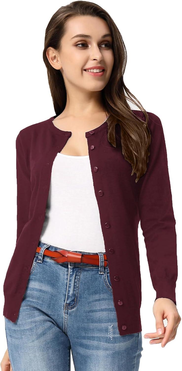 imageGRACE KARIN Womens Classic Long Sleeve Knit Cardigan Sweaters Casual Open Front Button Down Cardigans S3XLWine Red