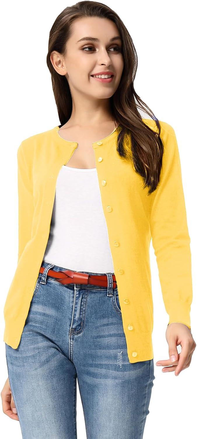 imageGRACE KARIN Womens Classic Long Sleeve Knit Cardigan Sweaters Casual Open Front Button Down Cardigans S3XLYellow