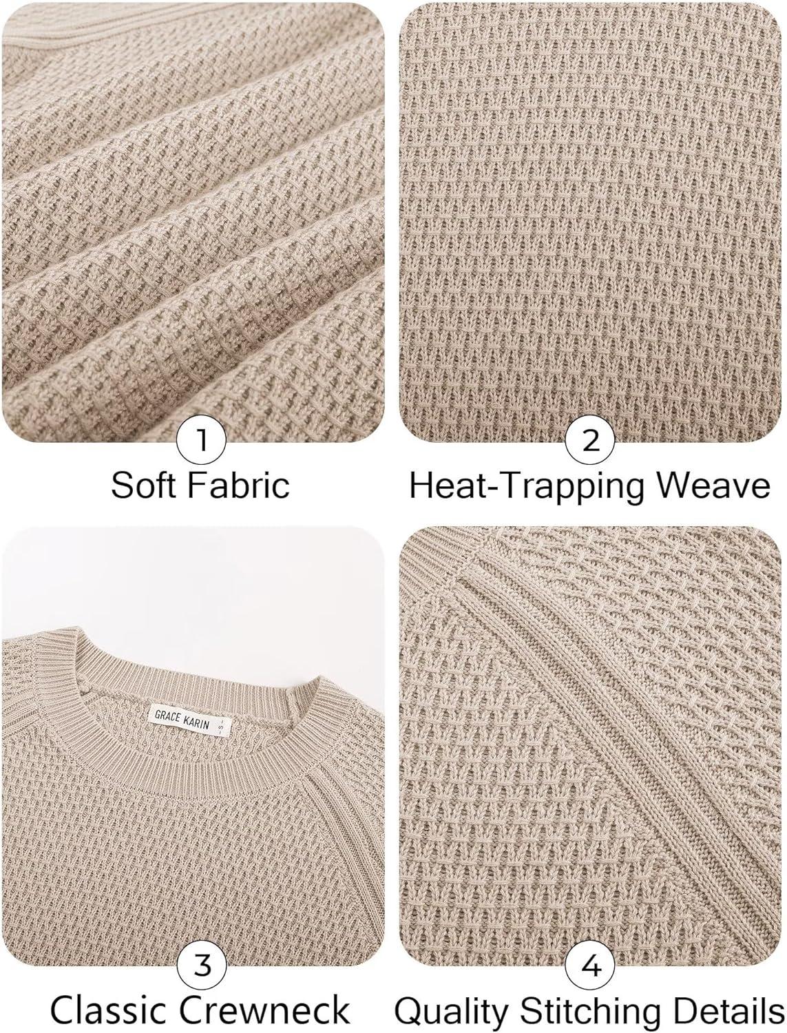 imageGRACE KARIN Womens Fall Knit Sweater Top Long Sleeve Merino Wool Blend Pullover Casual Crewneck Waffle Clothes 2025Apricot