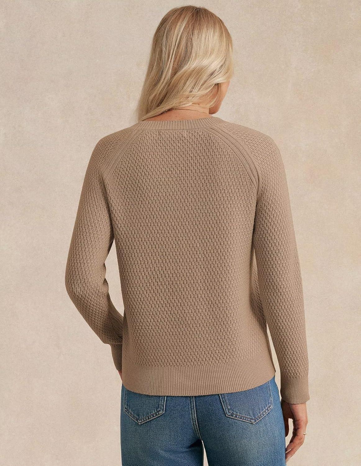 imageGRACE KARIN Womens Fall Knit Sweater Top Long Sleeve Merino Wool Blend Pullover Casual Crewneck Waffle Clothes 2025Camel