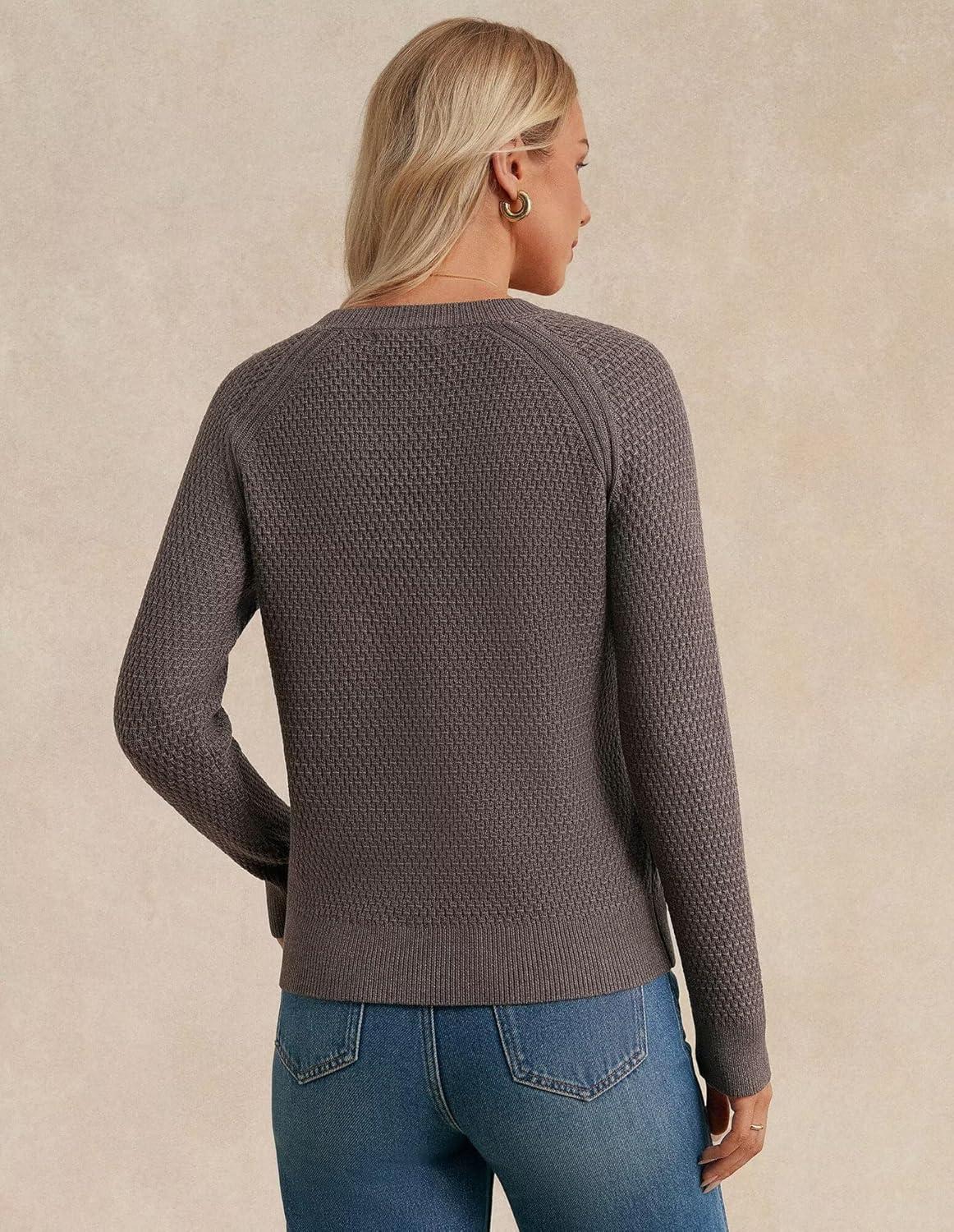 imageGRACE KARIN Womens Fall Knit Sweater Top Long Sleeve Merino Wool Blend Pullover Casual Crewneck Waffle Clothes 2025Coffee