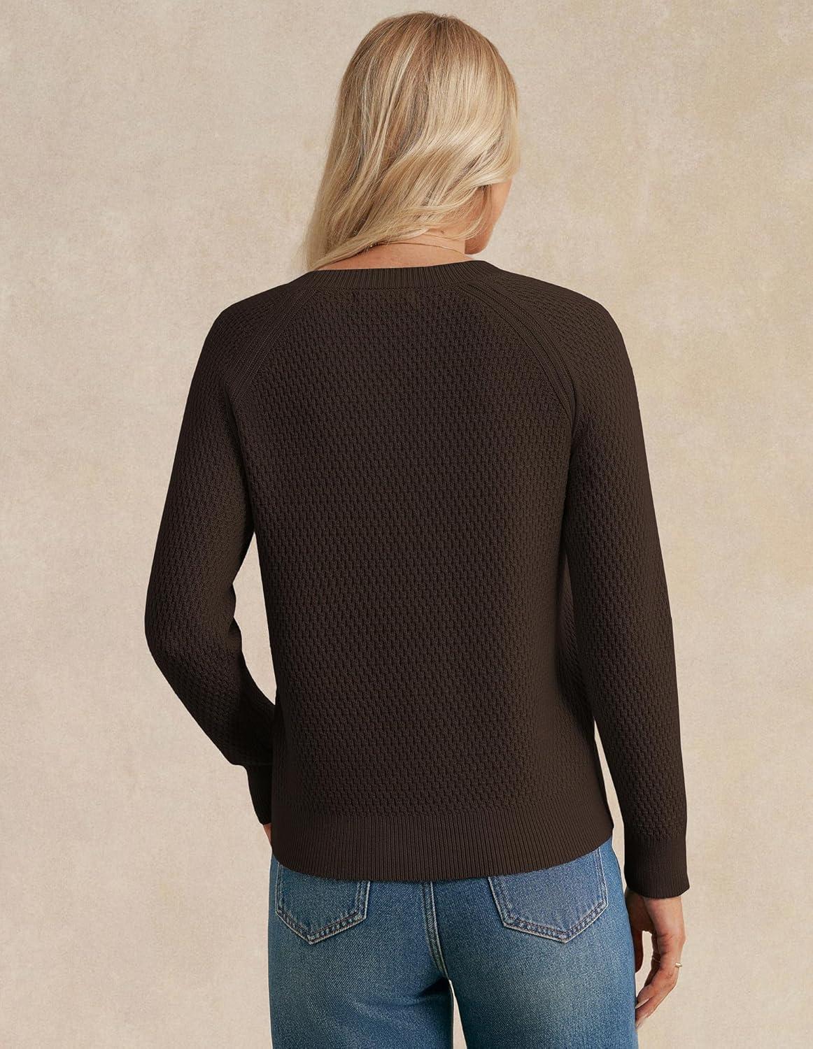 imageGRACE KARIN Womens Fall Knit Sweater Top Long Sleeve Merino Wool Blend Pullover Casual Crewneck Waffle Clothes 2025Deep Brown