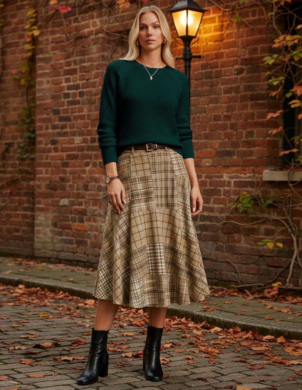 imageGRACE KARIN Womens Fall Knit Sweater Top Long Sleeve Merino Wool Blend Pullover Casual Crewneck Waffle Clothes 2025Green