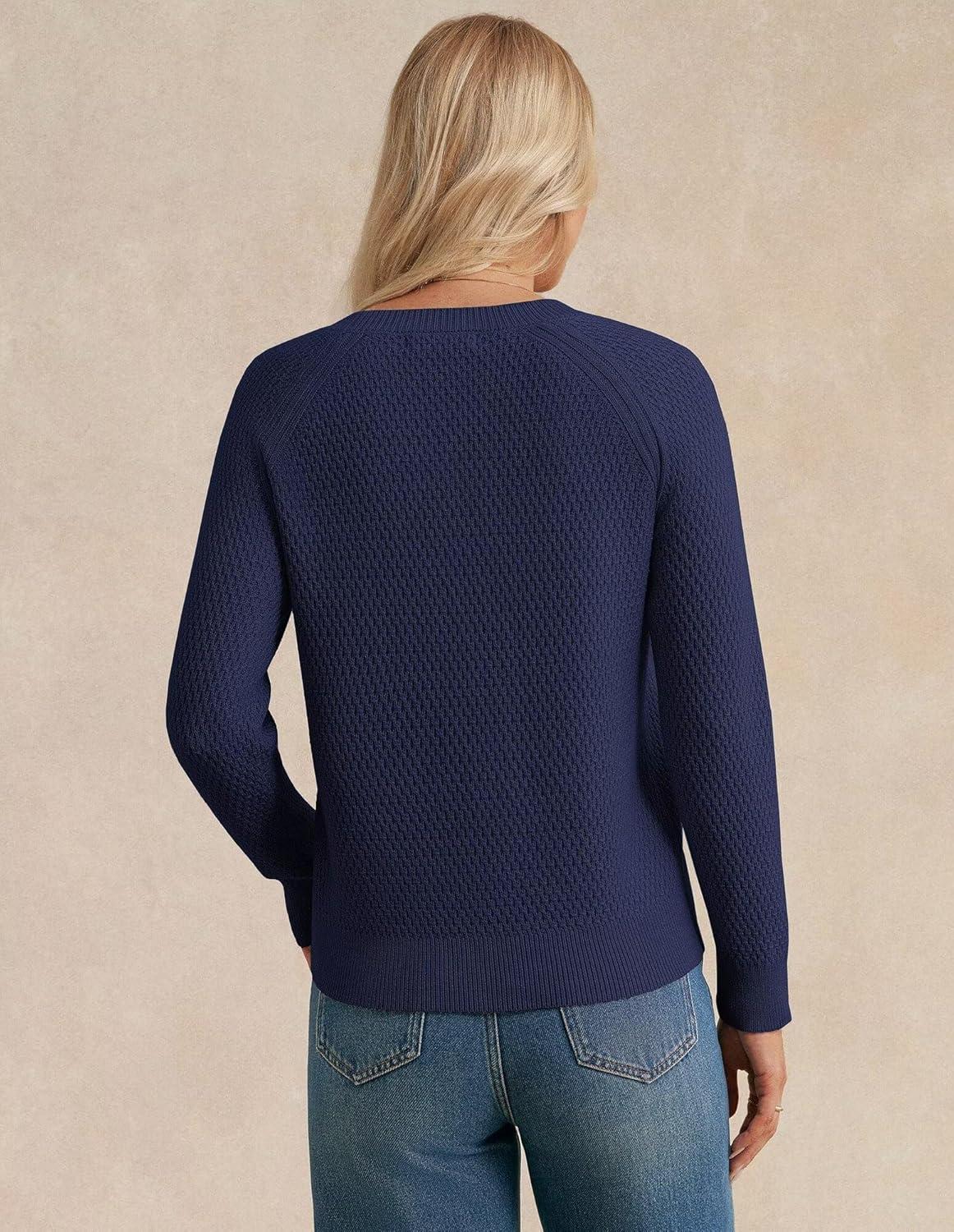 imageGRACE KARIN Womens Fall Knit Sweater Top Long Sleeve Merino Wool Blend Pullover Casual Crewneck Waffle Clothes 2025Navy Blue
