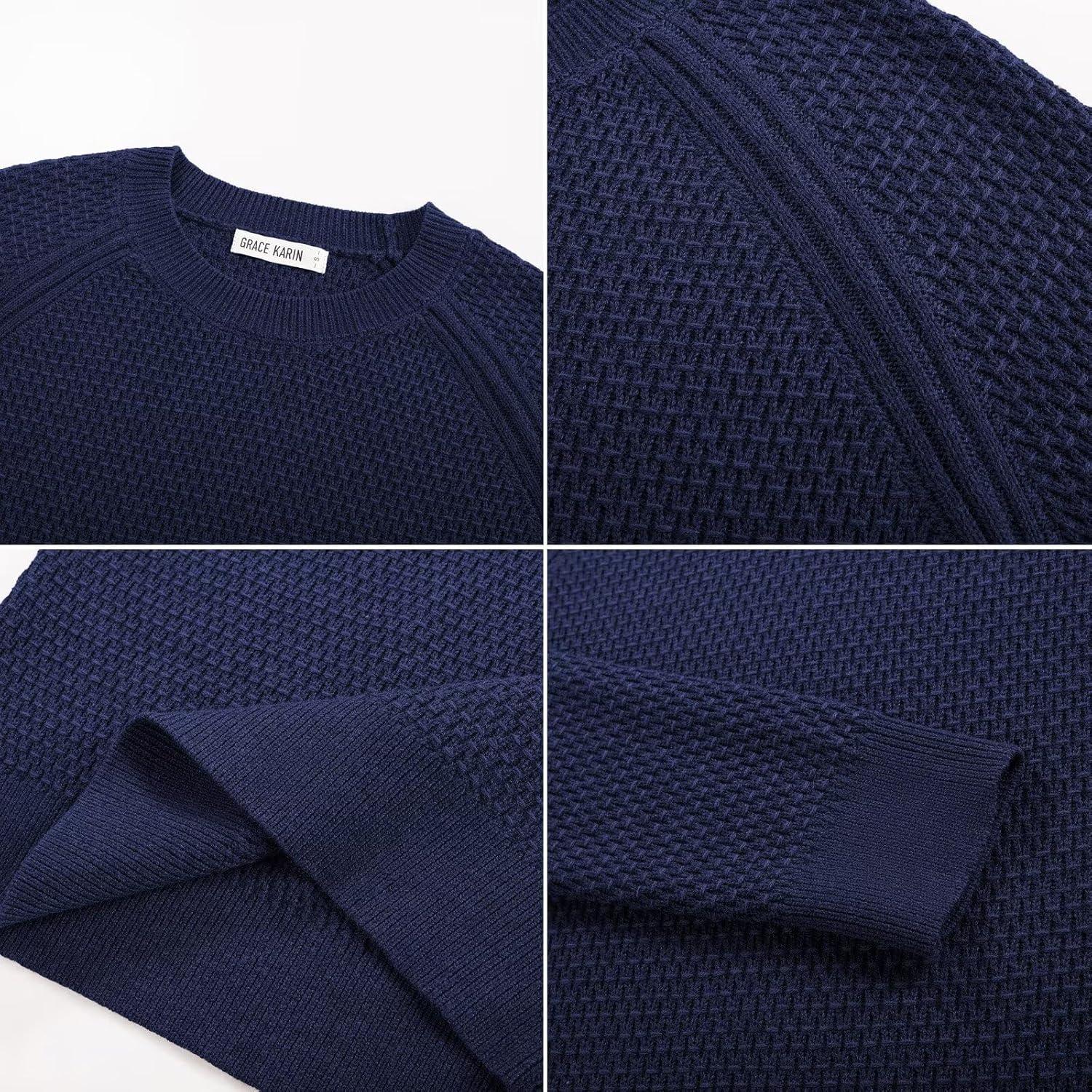 imageGRACE KARIN Womens Fall Knit Sweater Top Long Sleeve Merino Wool Blend Pullover Casual Crewneck Waffle Clothes 2025Navy Blue