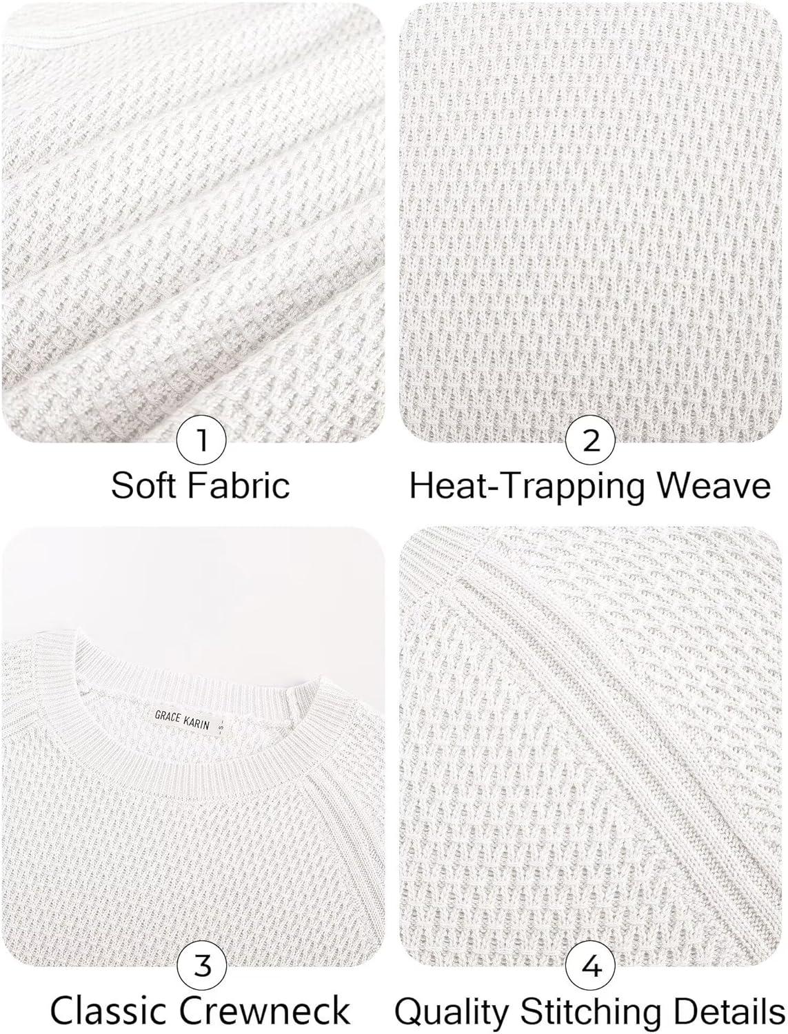 imageGRACE KARIN Womens Fall Knit Sweater Top Long Sleeve Merino Wool Blend Pullover Casual Crewneck Waffle Clothes 2025White