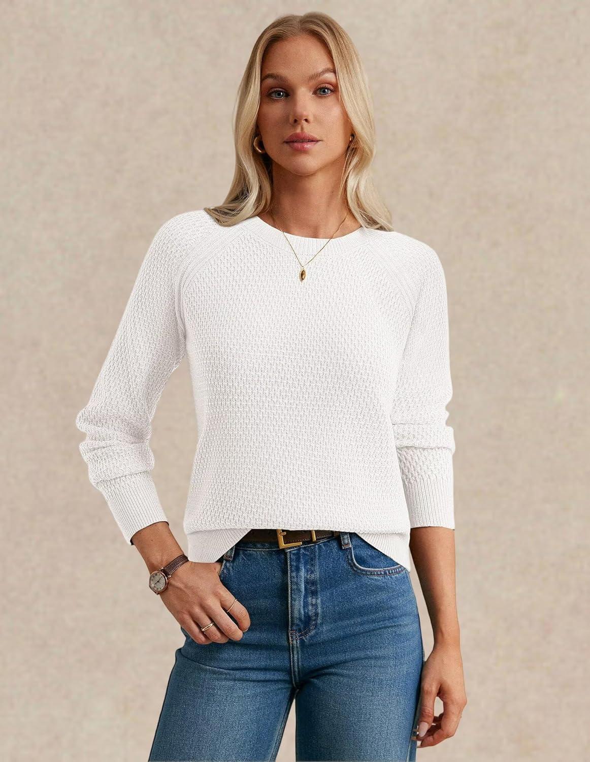 imageGRACE KARIN Womens Fall Knit Sweater Top Long Sleeve Merino Wool Blend Pullover Casual Crewneck Waffle Clothes 2025White