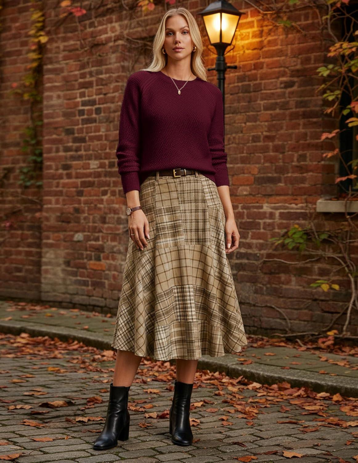 imageGRACE KARIN Womens Fall Knit Sweater Top Long Sleeve Merino Wool Blend Pullover Casual Crewneck Waffle Clothes 2025Wine Red