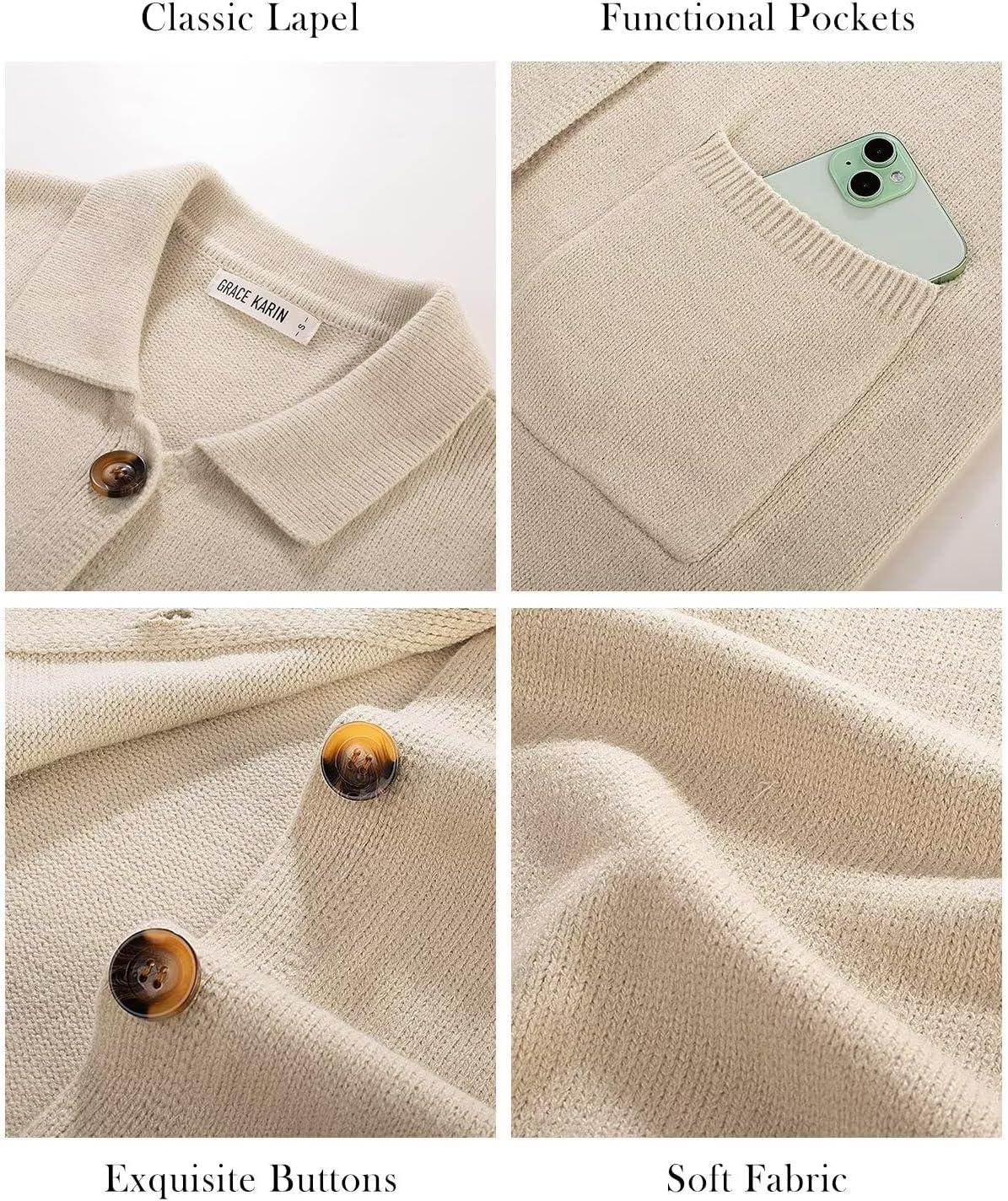 imageGRACE KARIN Womens Fall Long Cardigan Sweaters with Pockets Button Knit Blazer Trendy Open Front Dressy Casual JacketApricot