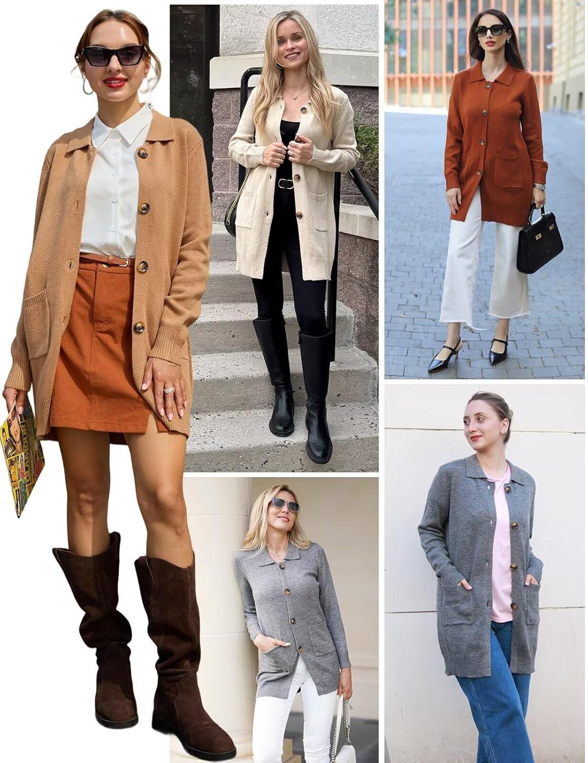 imageGRACE KARIN Womens Fall Long Cardigan Sweaters with Pockets Button Knit Blazer Trendy Open Front Dressy Casual JacketBlack