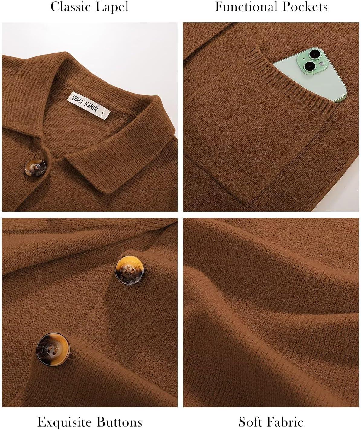 imageGRACE KARIN Womens Fall Long Cardigan Sweaters with Pockets Button Knit Blazer Trendy Open Front Dressy Casual JacketCaramel