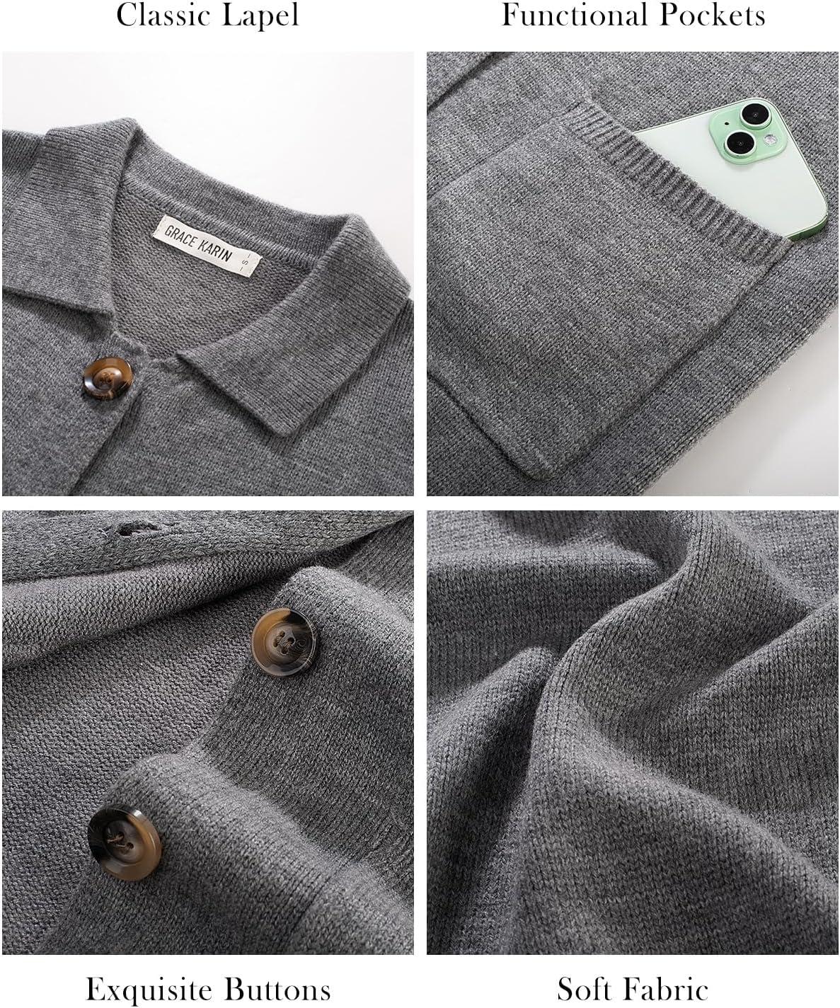 imageGRACE KARIN Womens Fall Long Cardigan Sweaters with Pockets Button Knit Blazer Trendy Open Front Dressy Casual JacketGray