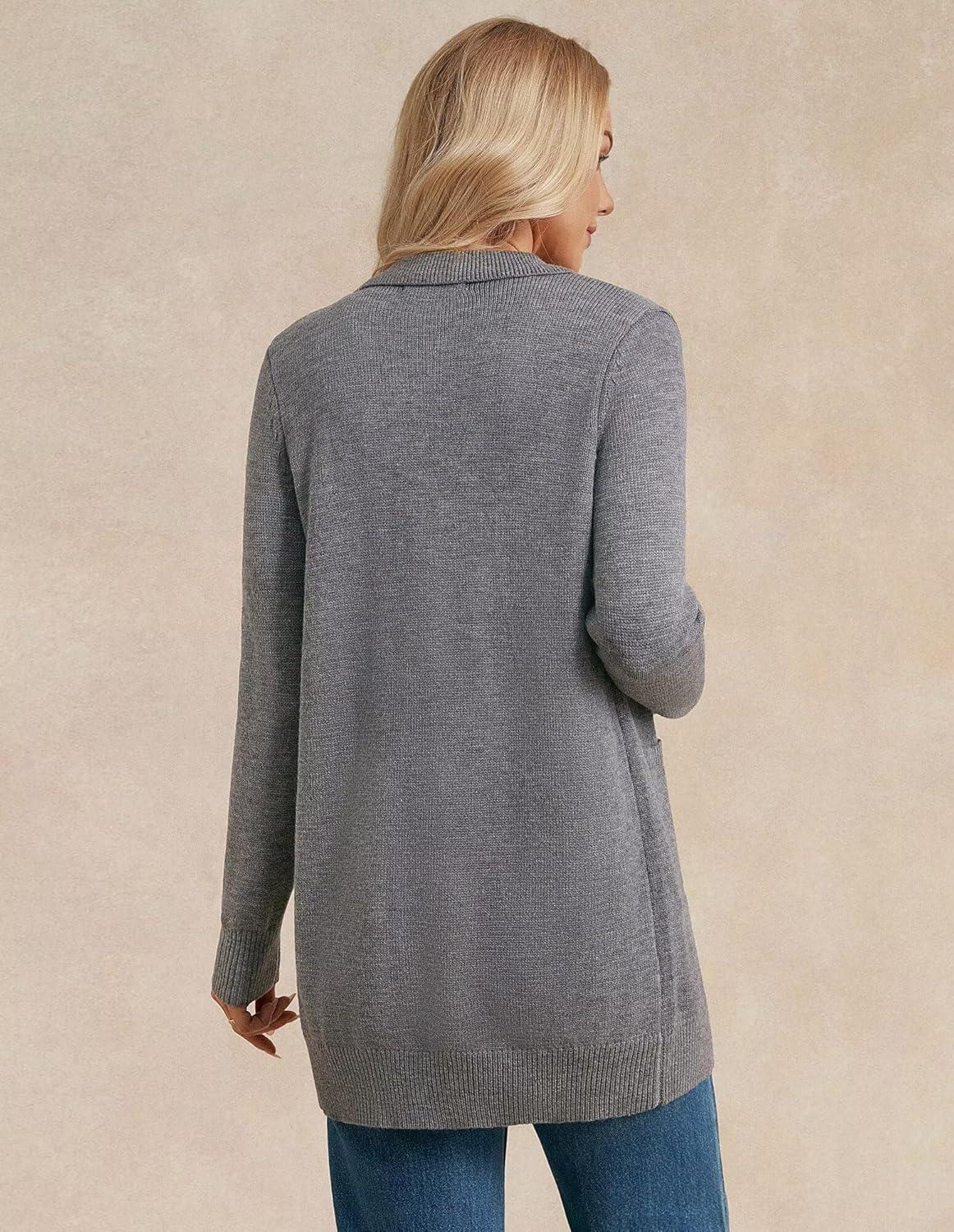 imageGRACE KARIN Womens Fall Long Cardigan Sweaters with Pockets Button Knit Blazer Trendy Open Front Dressy Casual JacketGray
