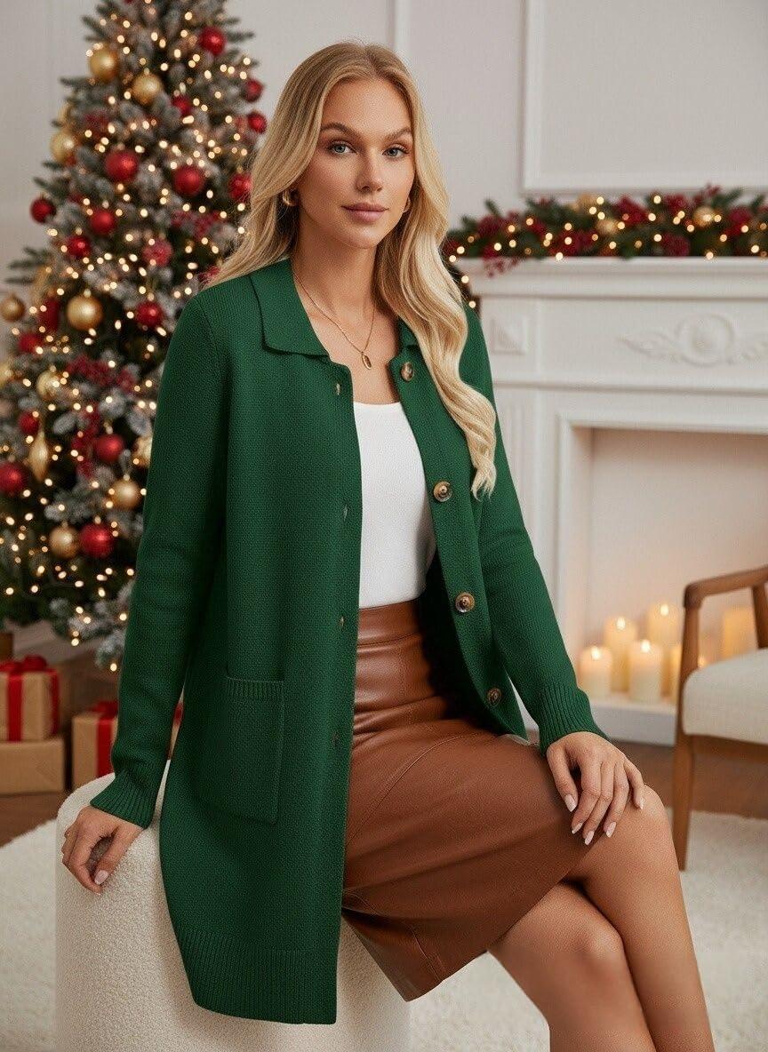 imageGRACE KARIN Womens Fall Long Cardigan Sweaters with Pockets Button Knit Blazer Trendy Open Front Dressy Casual JacketGreen