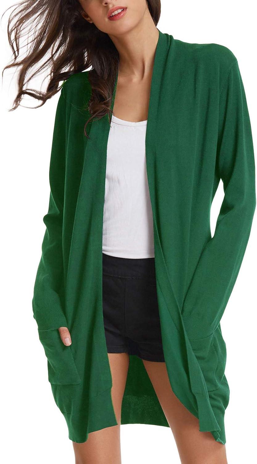 imageGRACE KARIN Womens Long Cardigan Sweater Open Front Classic Knitted Lightweight Sweater Coat with PocketsArmy Olive