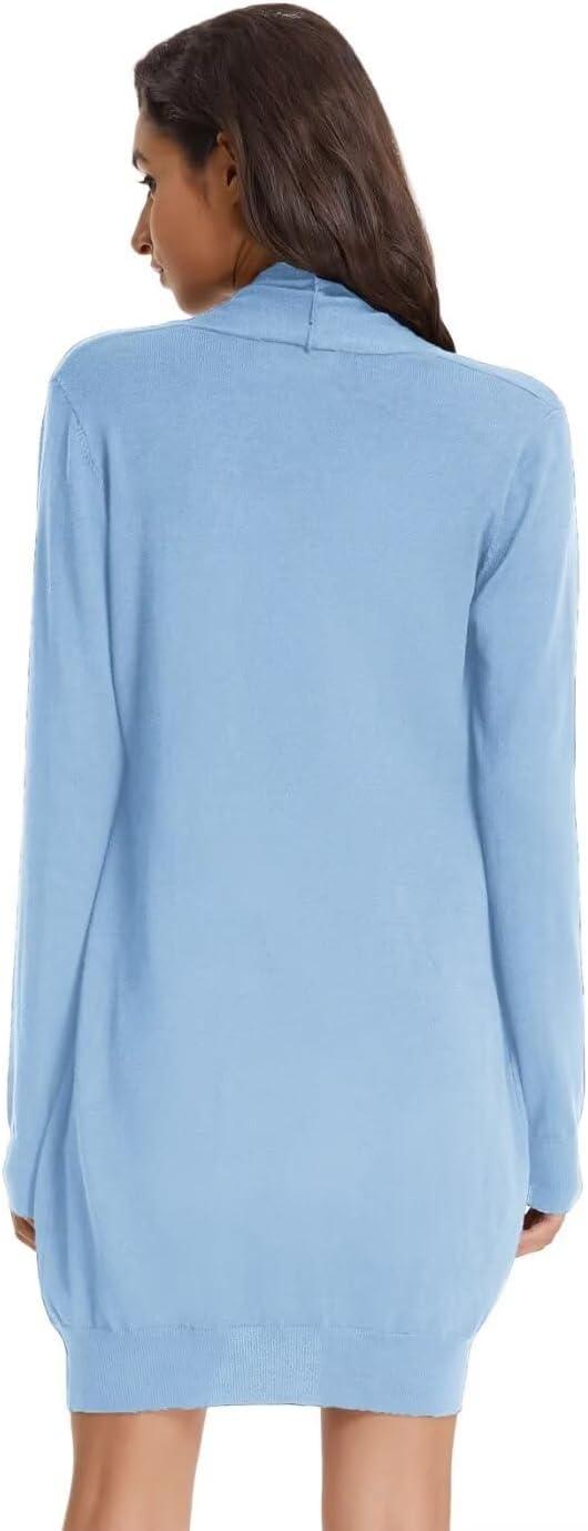 imageGRACE KARIN Womens Long Cardigan Sweater Open Front Classic Knitted Lightweight Sweater Coat with PocketsLight Blue