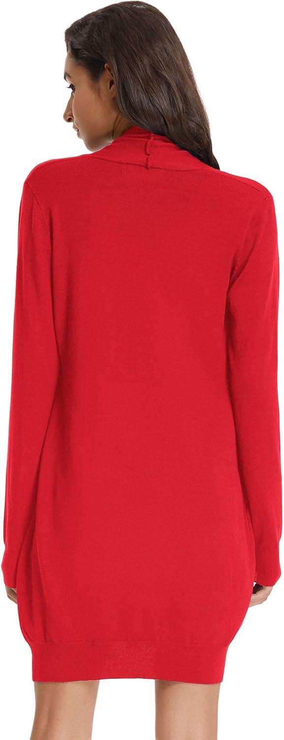 imageGRACE KARIN Womens Long Cardigan Sweater Open Front Classic Knitted Lightweight Sweater Coat with PocketsRed