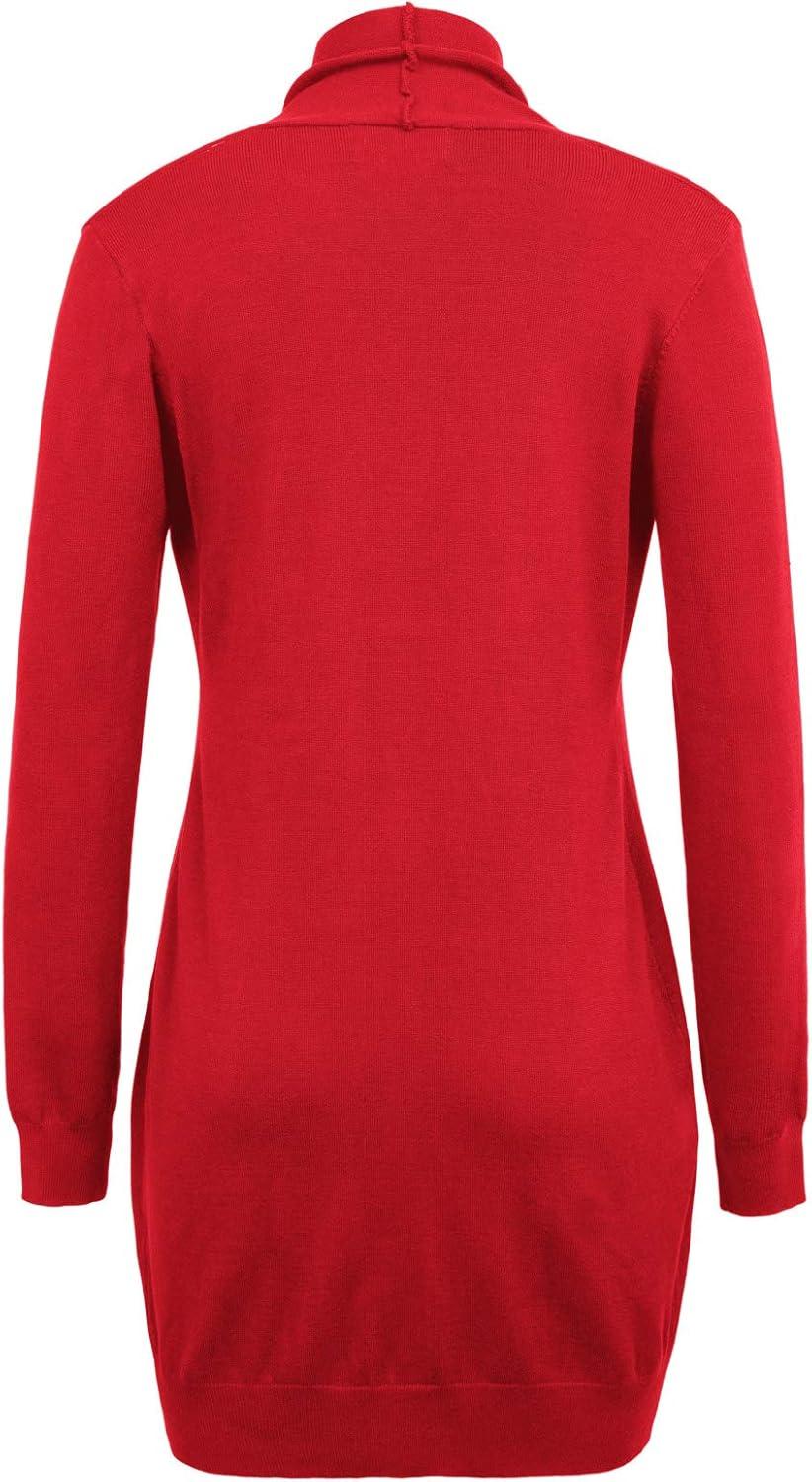 imageGRACE KARIN Womens Long Cardigan Sweater Open Front Classic Knitted Lightweight Sweater Coat with PocketsRed
