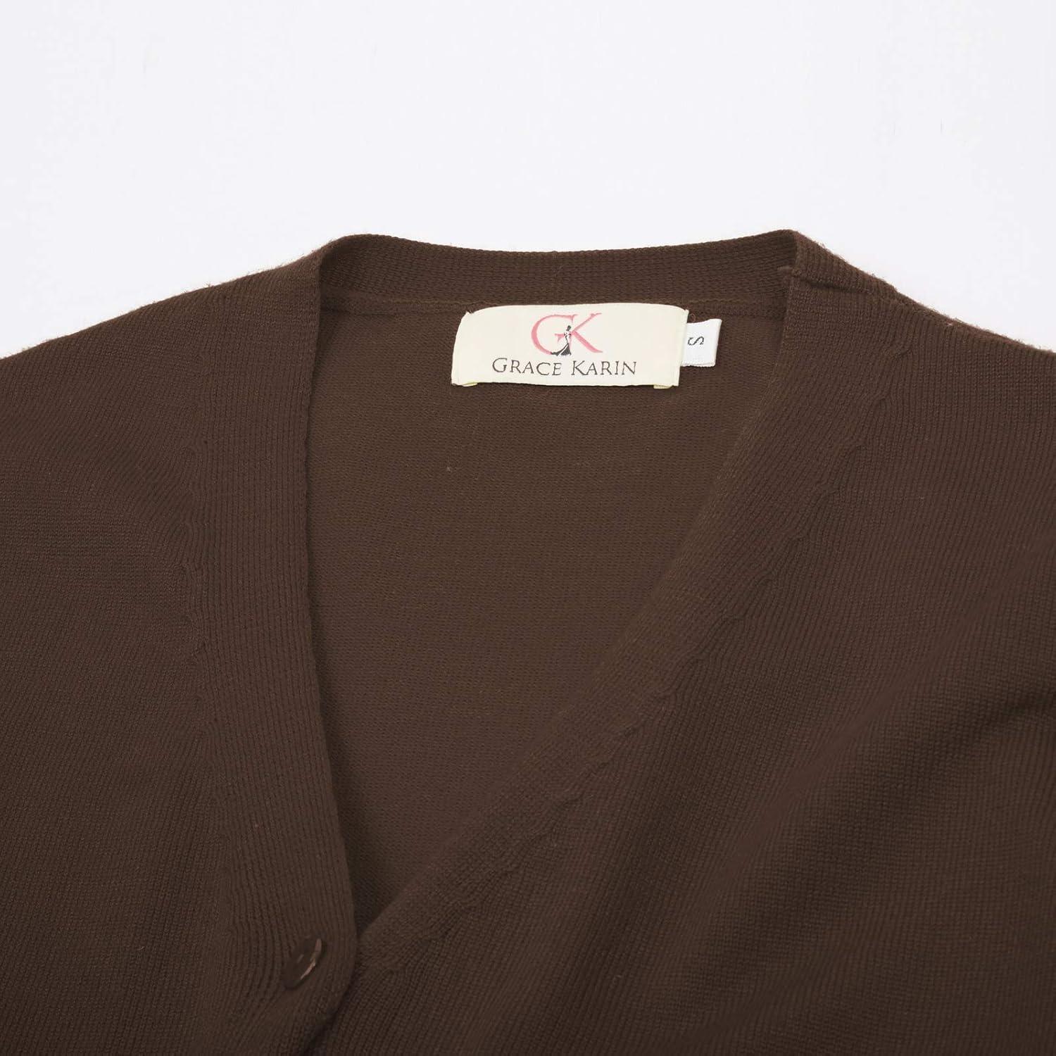 imageGRACE KARIN Womens Long Sleeve Button Down Vee Neck Classic Sweater Knit CardiganCoffee