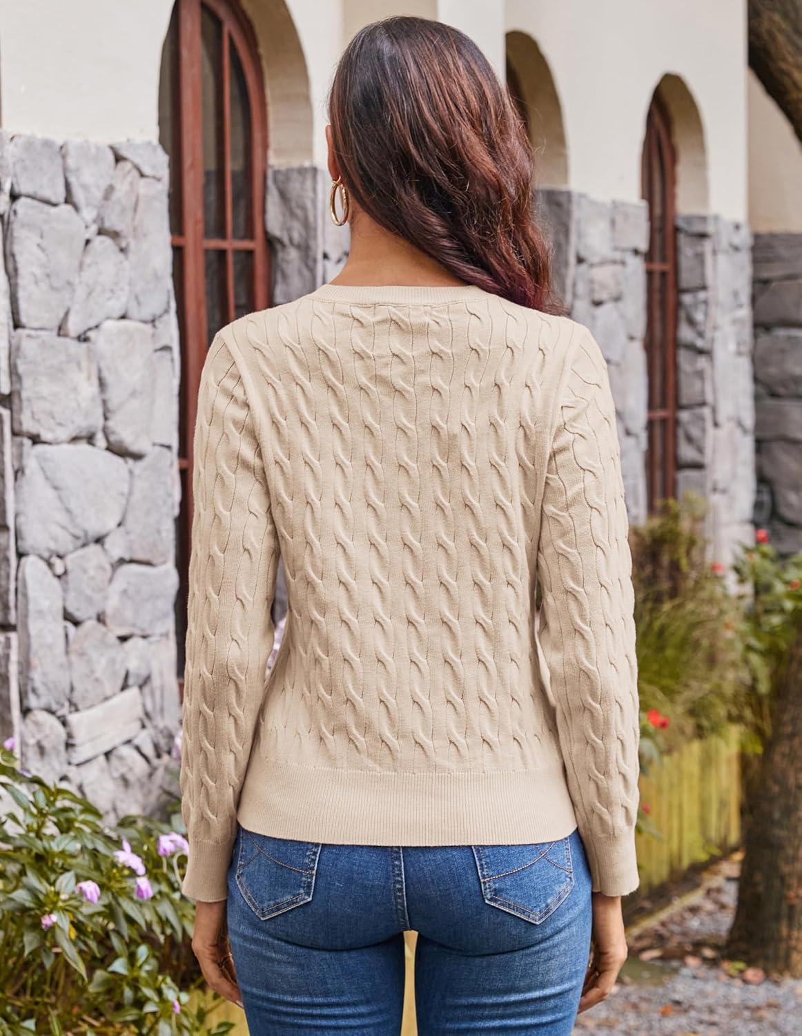 imageGRACE KARIN Womens Long Sleeve Button Up Cable Knit Cardigan Lightweight 2026 Crewneck Button Down Sweaters for WomenApricot