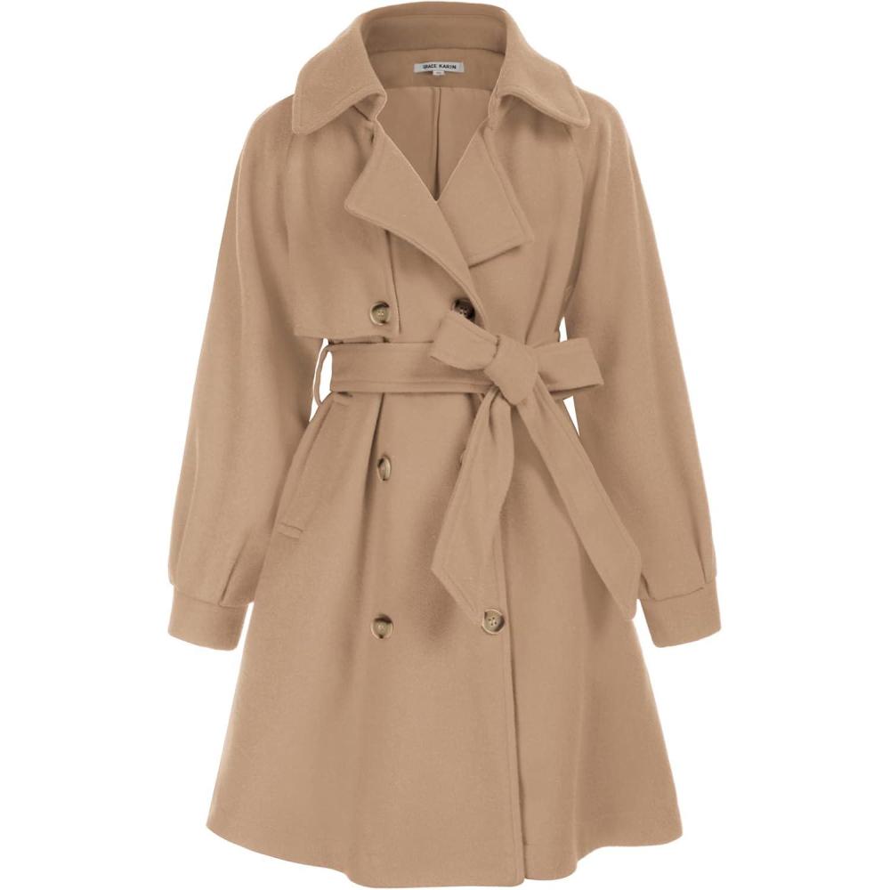 imageGRACE KARIN Girls Dress Coat Lapel Wool Blend Long Winter Jackets with Pockets Belt 614YCamel