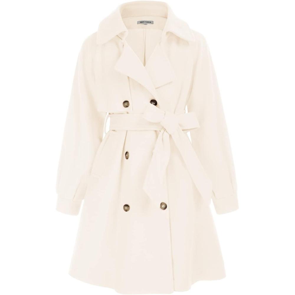 imageGRACE KARIN Girls Dress Coat Lapel Wool Blend Long Winter Jackets with Pockets Belt 614YWhite