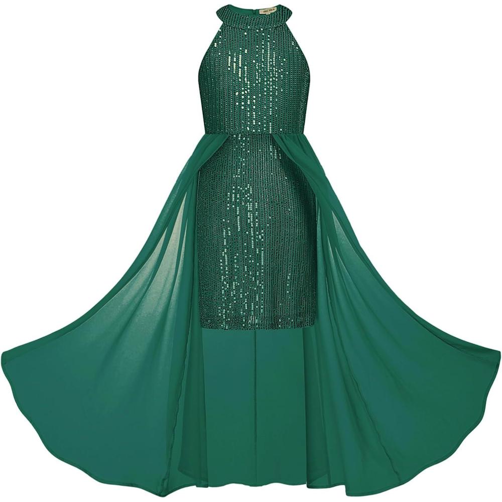 imageGRACE KARIN Girls Halter Neck Sequin Dress 614Y Kids Fancy Formal Party Christmas Sparkly Pageant Birthday DressesDark Green
