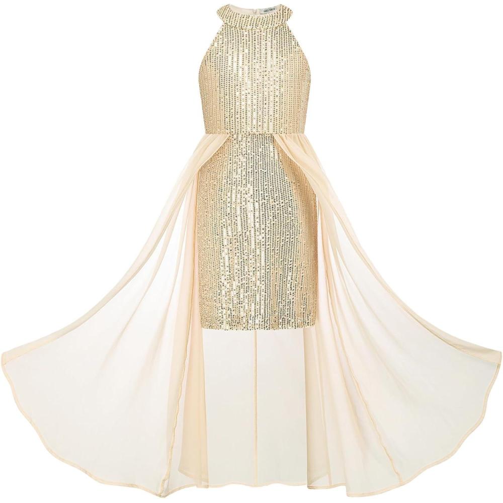 imageGRACE KARIN Girls Halter Neck Sequin Dress 614Y Kids Fancy Formal Party Christmas Sparkly Pageant Birthday DressesGold