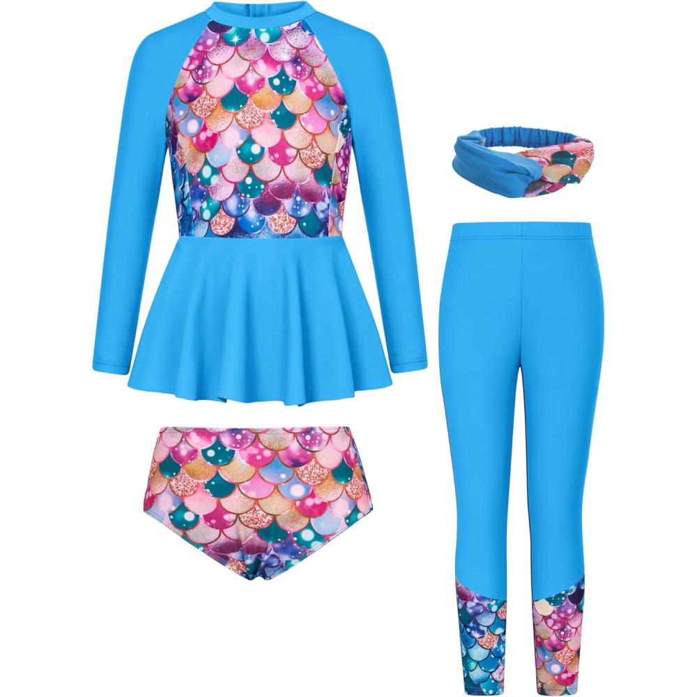 imageGRACE KARIN Girls Long Sleeve Swimsuit Mermaid Bathing Suit Rash Guard Swimwear 4 Piece Size 512Bluemermaid