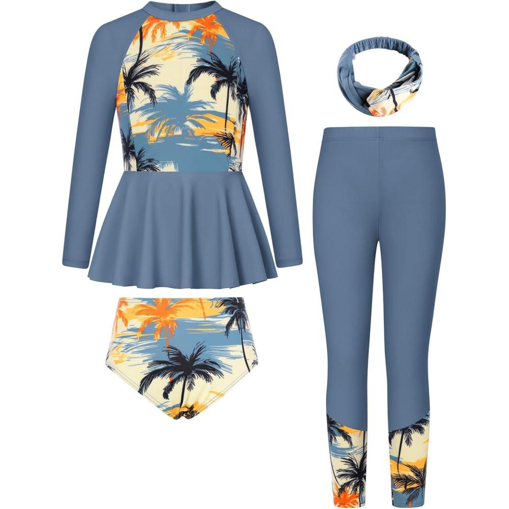 imageGRACE KARIN Girls Long Sleeve Swimsuit Mermaid Bathing Suit Rash Guard Swimwear 4 Piece Size 512Orangecoconut Tree