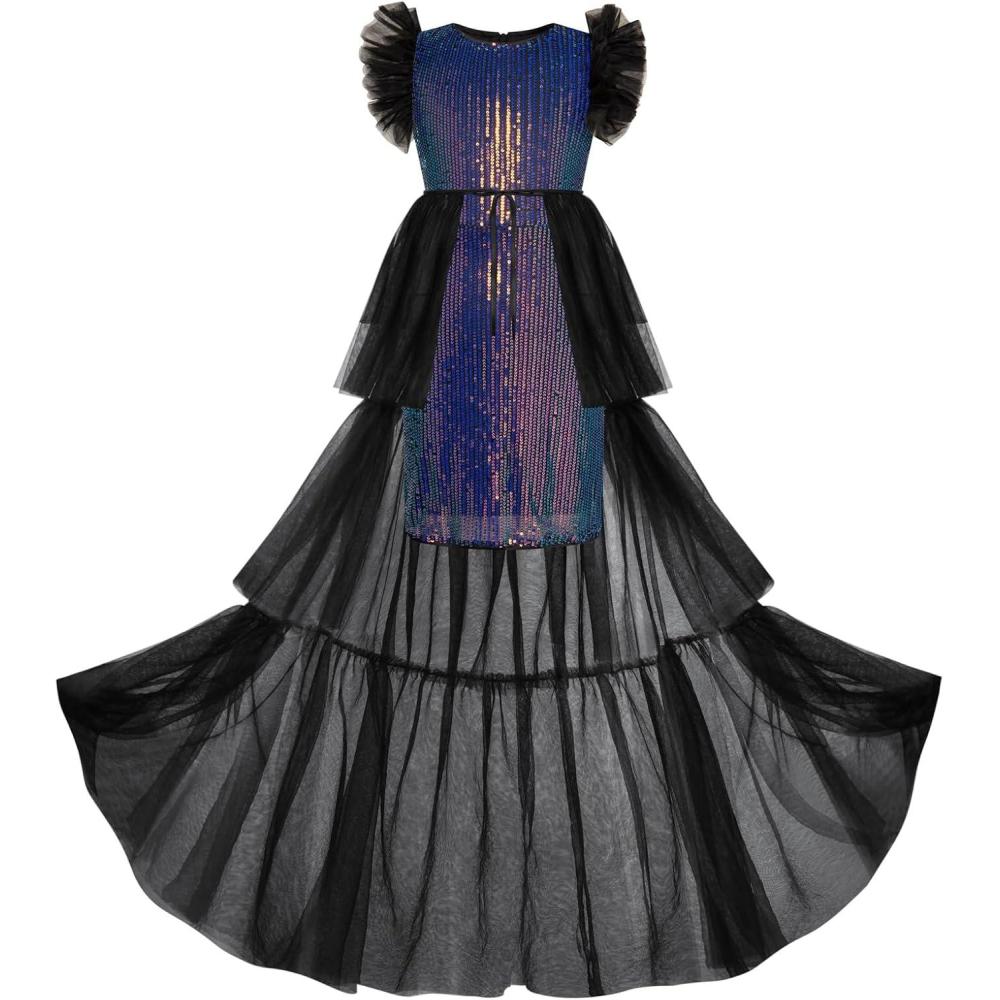 imageGRACE KARIN Girls Sequin Dress Formal Pageant Sparkle Party Ruffle Prom Maxi Dress Size 514YDark Purple