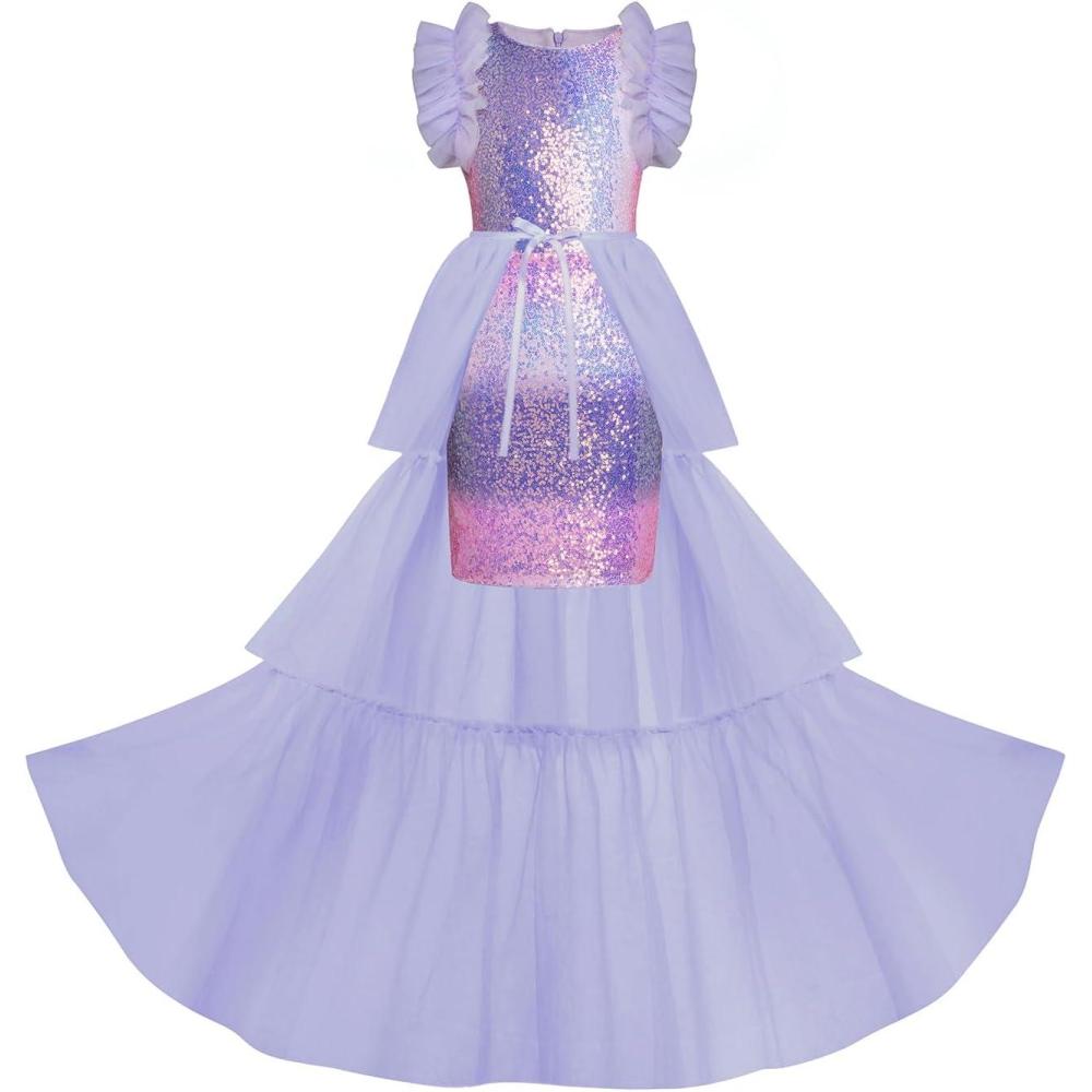 imageGRACE KARIN Girls Sequin Dress Formal Pageant Sparkle Party Ruffle Prom Maxi Dress Size 514YPurple Multicolor