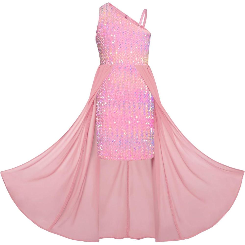 imageGRACE KARIN Girls Sequin Dress One Sleeve Formal Pageant Prom Party Special Occasion Dresses Size 514Candy Pink