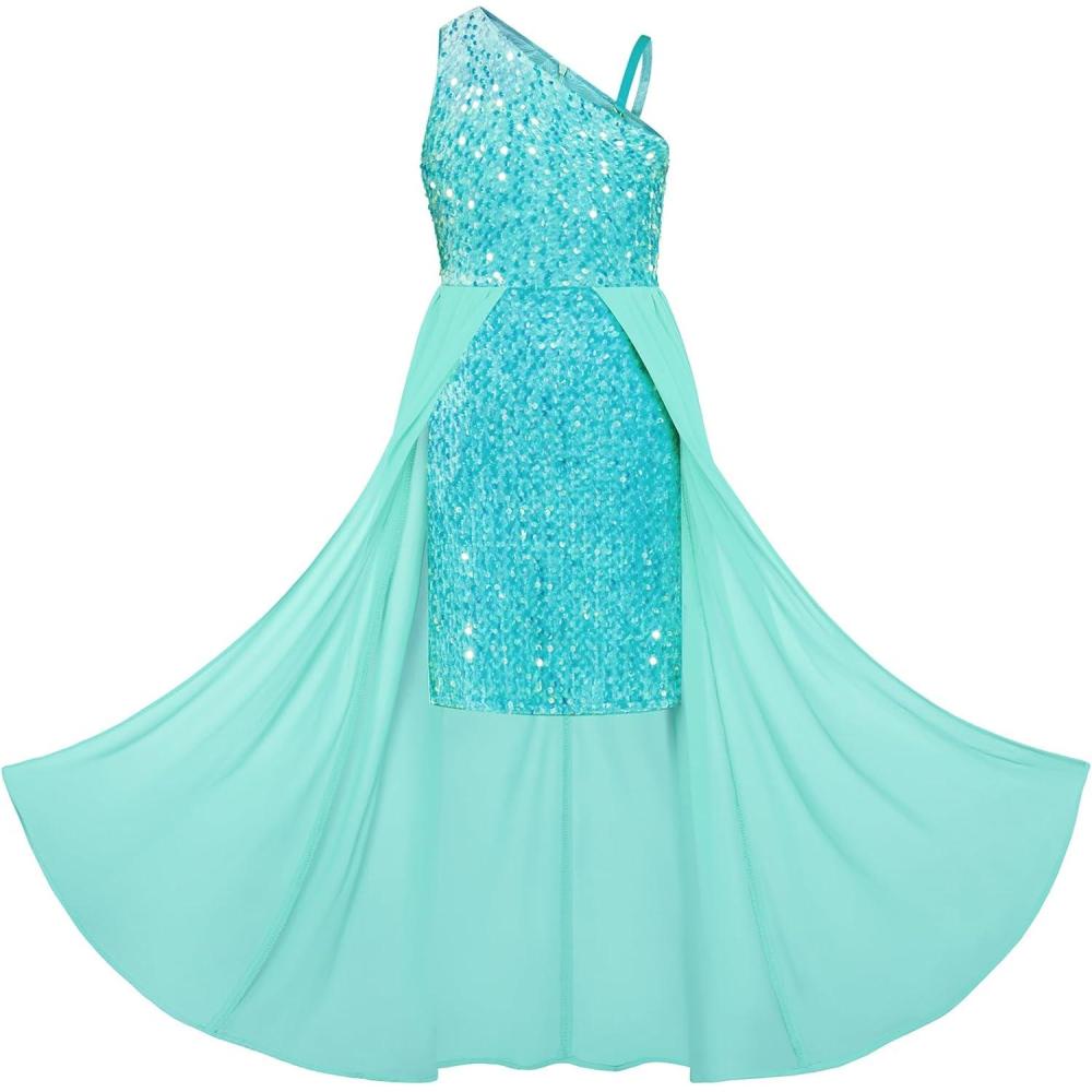 imageGRACE KARIN Girls Sequin Dress One Sleeve Formal Pageant Prom Party Special Occasion Dresses Size 514Light Green