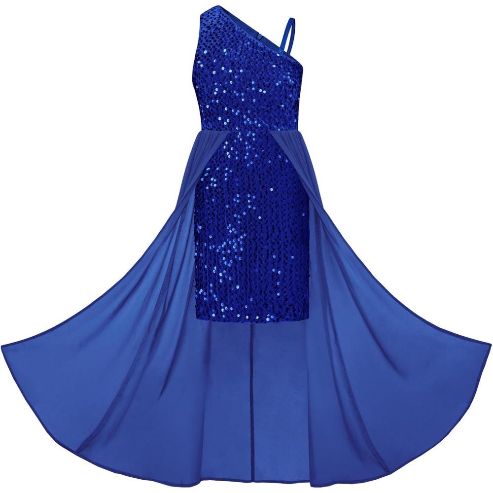 imageGRACE KARIN Girls Sequin Dress One Sleeve Formal Pageant Prom Party Special Occasion Dresses Size 514Navy Blue