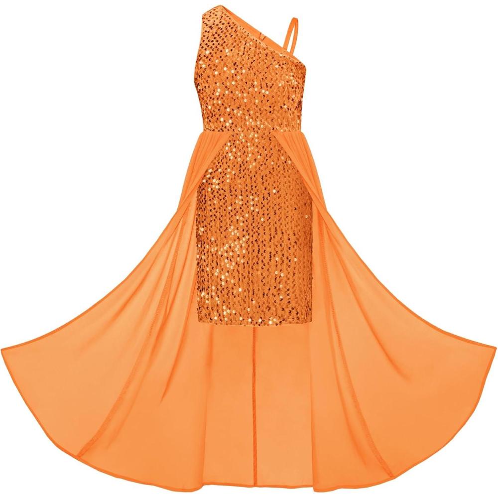imageGRACE KARIN Girls Sequin Dress One Sleeve Formal Pageant Prom Party Special Occasion Dresses Size 514Pumpkin