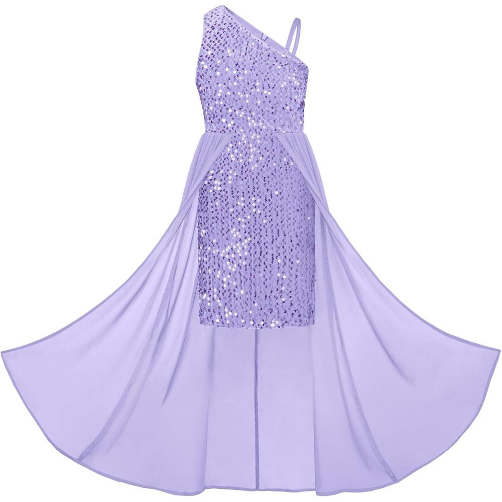imageGRACE KARIN Girls Sequin Dress One Sleeve Formal Pageant Prom Party Special Occasion Dresses Size 514Purple