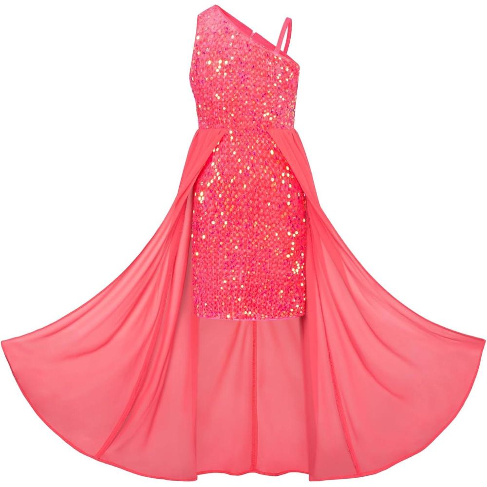 imageGRACE KARIN Girls Sequin Dress One Sleeve Formal Pageant Prom Party Special Occasion Dresses Size 514Watermelon Red