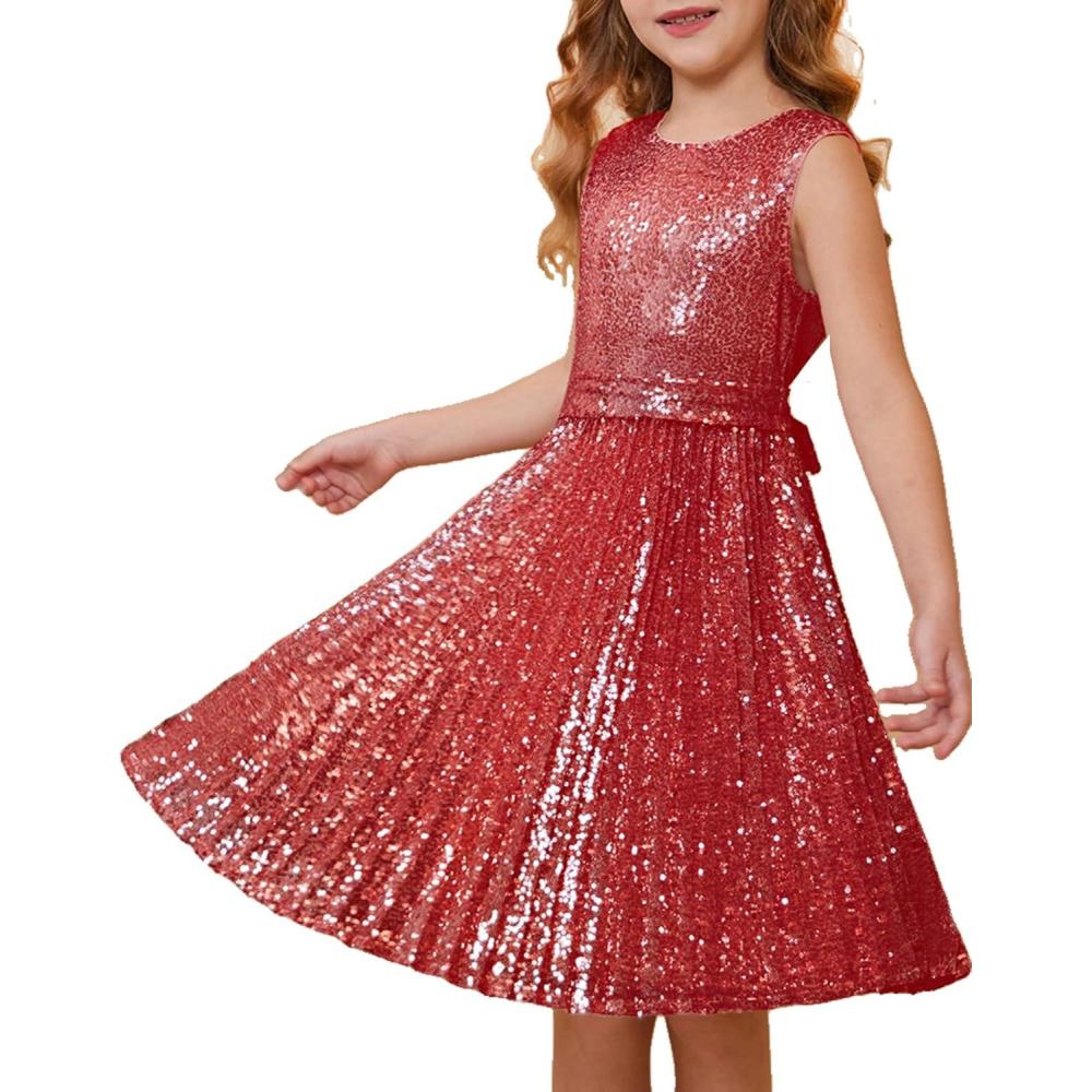 imageGRACE KARIN Girls Sequin Dress Sleeveless Prom Party Formal Graduations Fancy Tween Girls Dresses Size 512Red