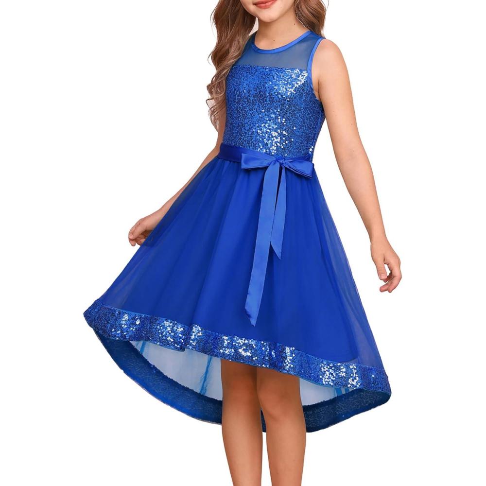 imageGRACE KARIN Girls Sequin Party Formal Dress Wedding Guest Sparkle Fancy Birthday Tulle High Low Prom Dresses 614 YearsRoyal Blue