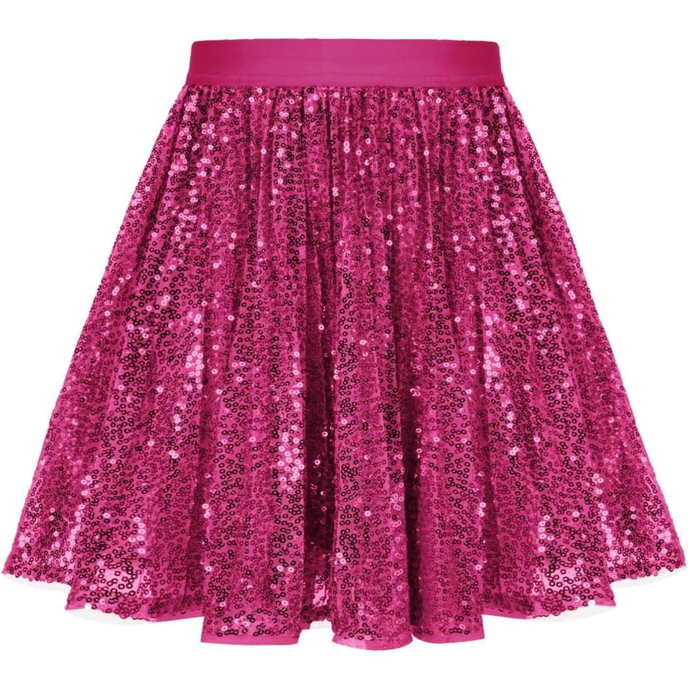 imageGRACE KARIN Girls Sequin Skirt Elastic Waist Sparkle Pleated Skirt for Party 514YHot Pink